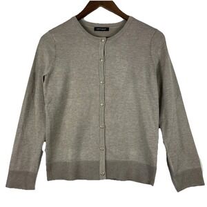 Cable & Gauge Sweater Cardigan Womens Medium Tan Pearl Button Front Chic Preppy